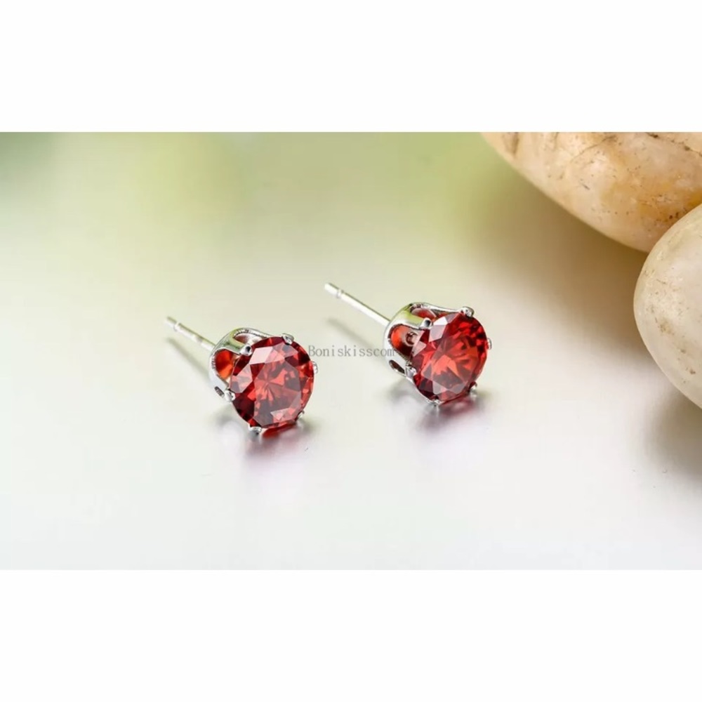 💖 Hypoallergenic Stainless Steel Garnet Earrings 5mm NEW